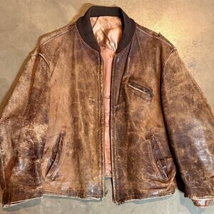 1940's Distressed  Leather Motorcycle Jacket True Vintage